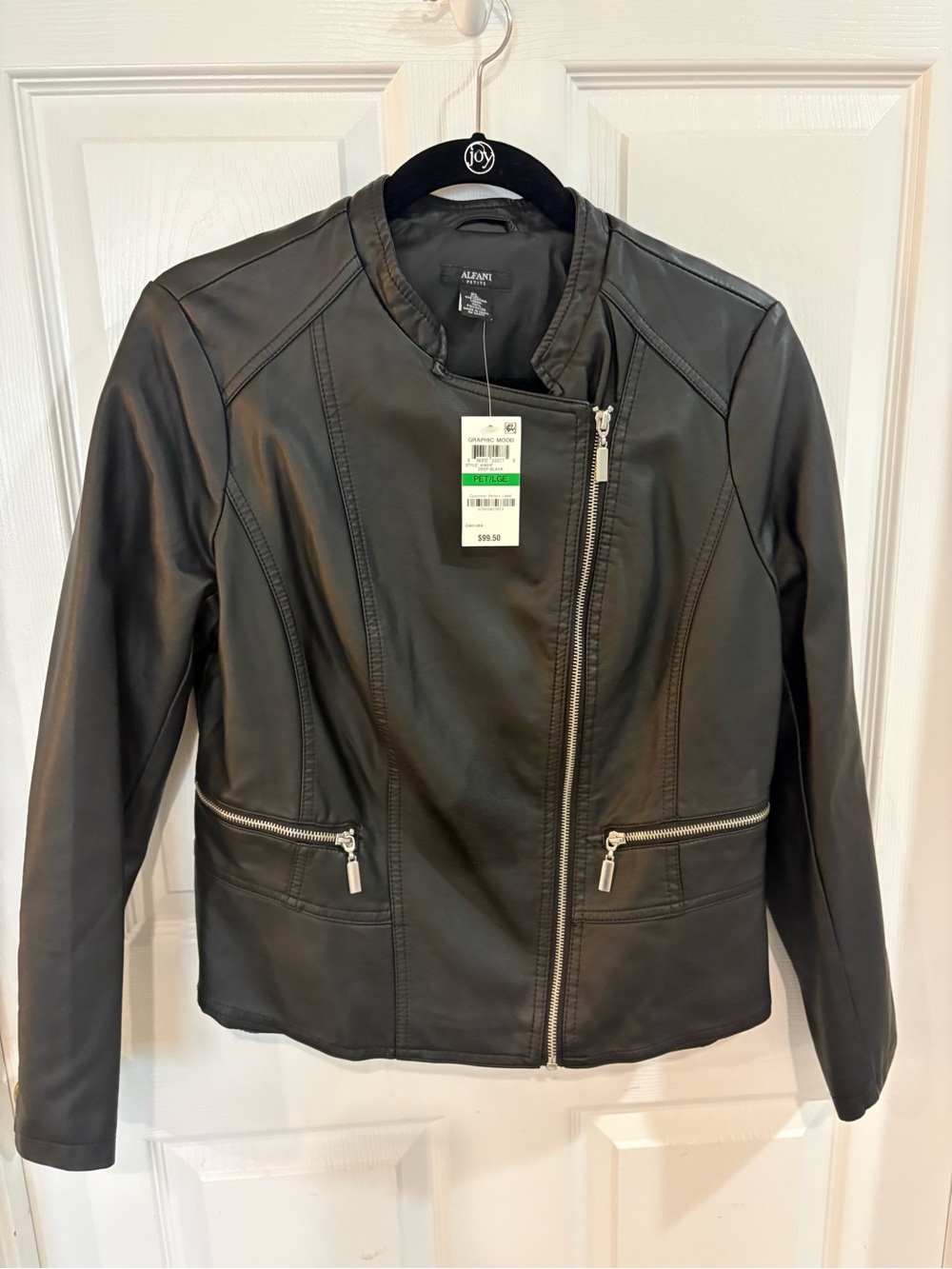 Alfani Black Leather Asymmetric Moto Zip Jacket - Picture 3 of 8